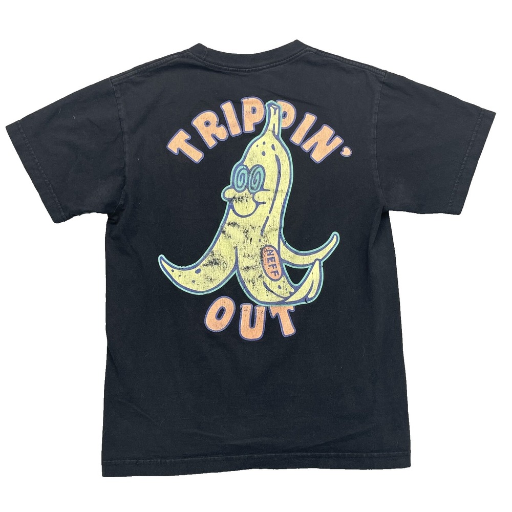Neff T-Shirt Men Medium Black Streetwear Trippin Out Banana Edgy Graphic Tee Y2K